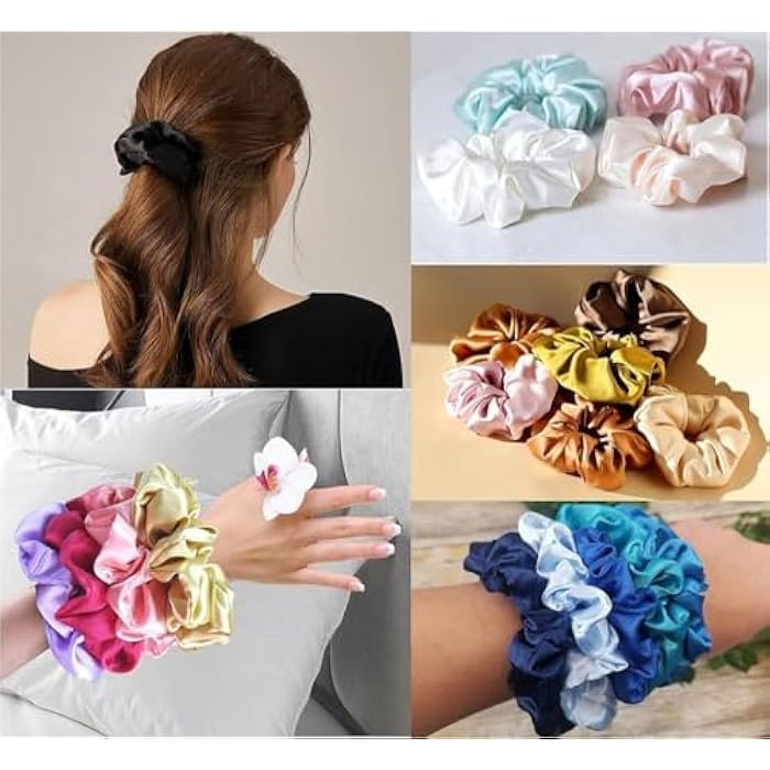 Silk Hair Scrunchies Large Size Satin Scrunchies Soft Hair Ties for Curly and Thick Hair, Prevent Shedding and Frizz, 2 Pack* - Image 4